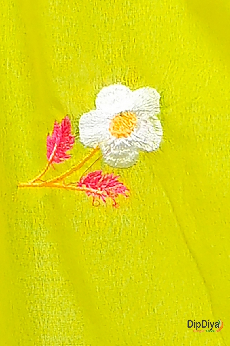 Green Pure Cotton Paray Embroidery Handloom saree (298)